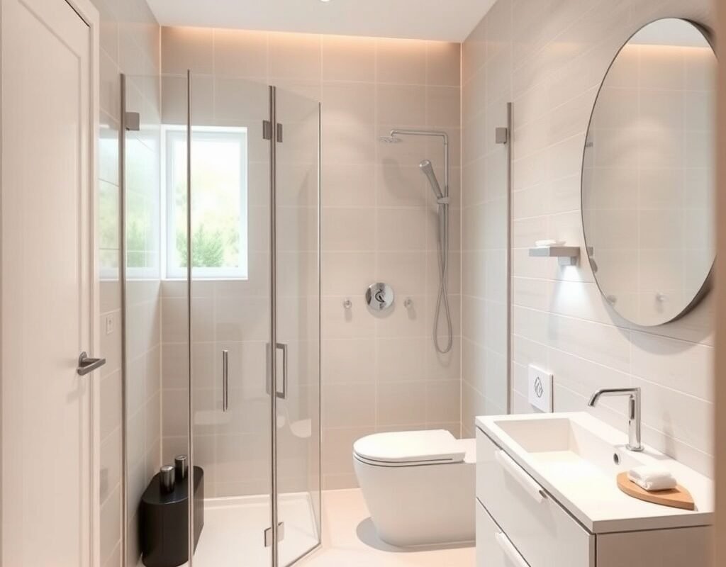three quarter bath with corner shower