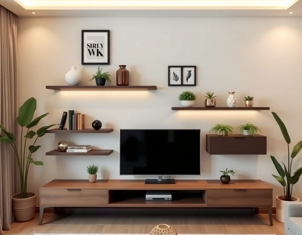tv wall floating shelves