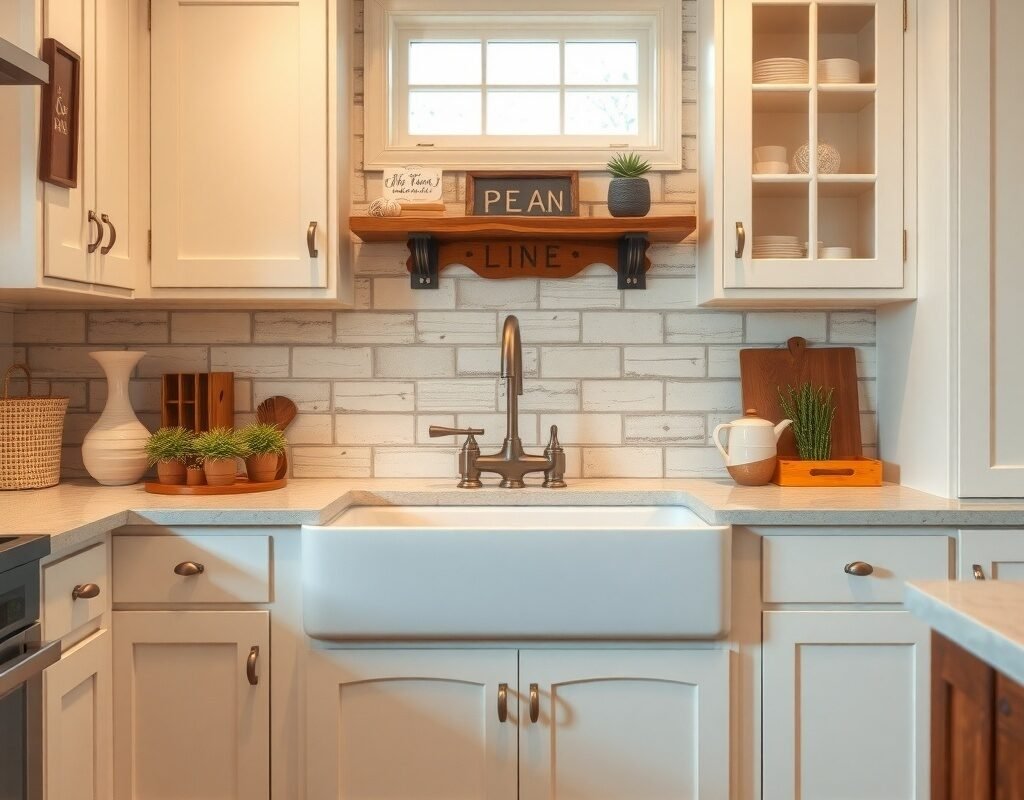 white apron front sink with shaker cabinets