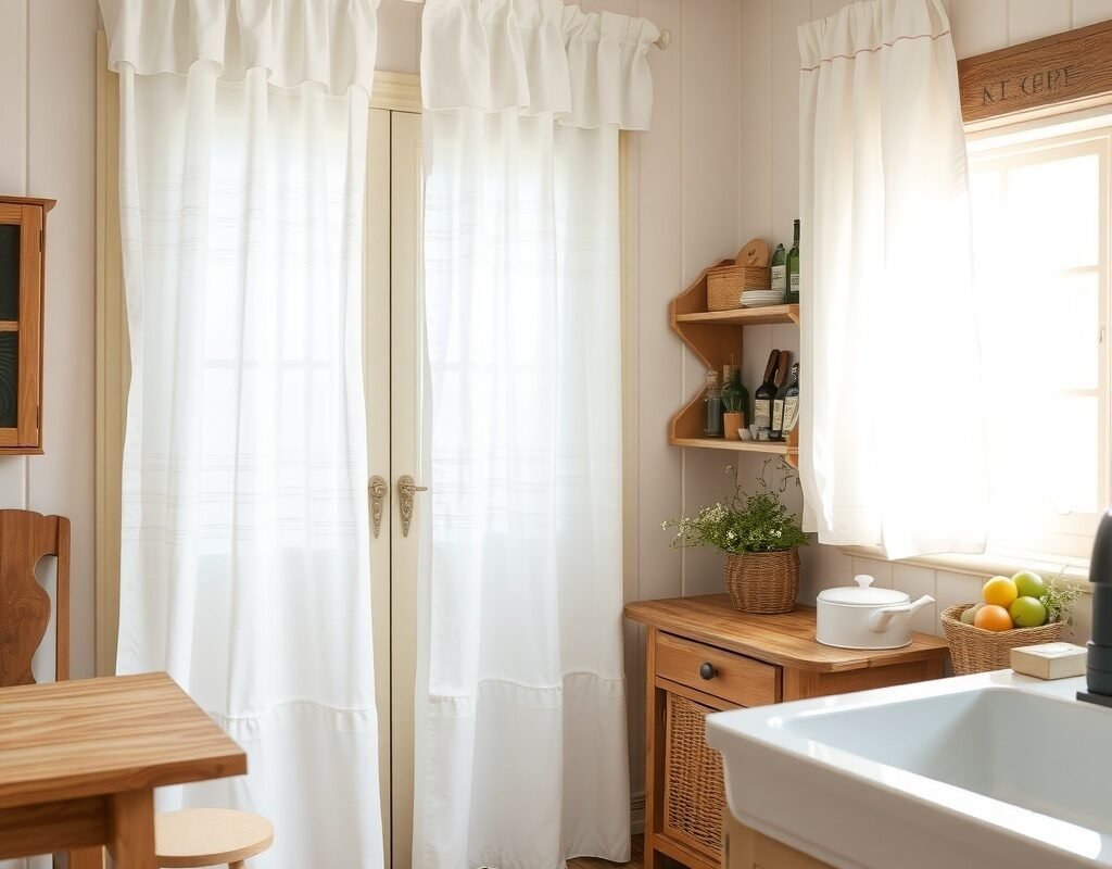 white cotton curtains with a simple ruffle top