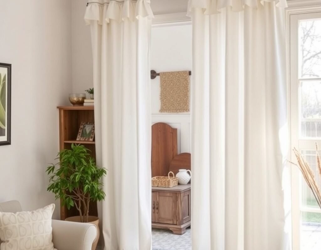 white cotton curtains with a soft ruffle top