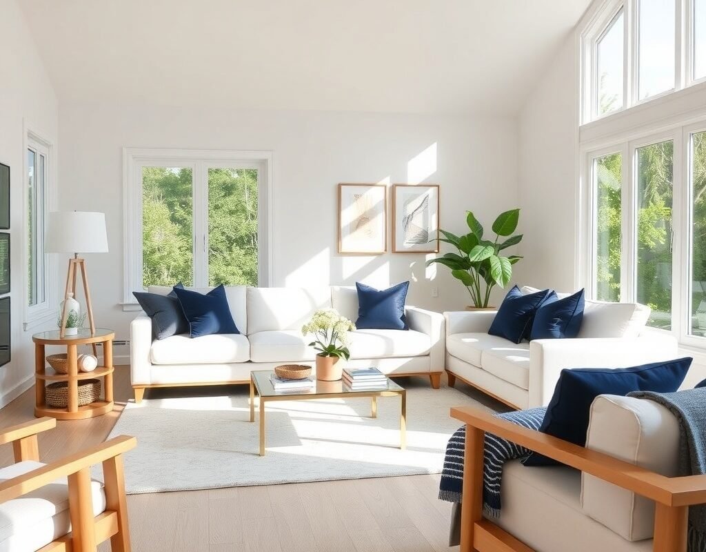 white navy blue and light wood