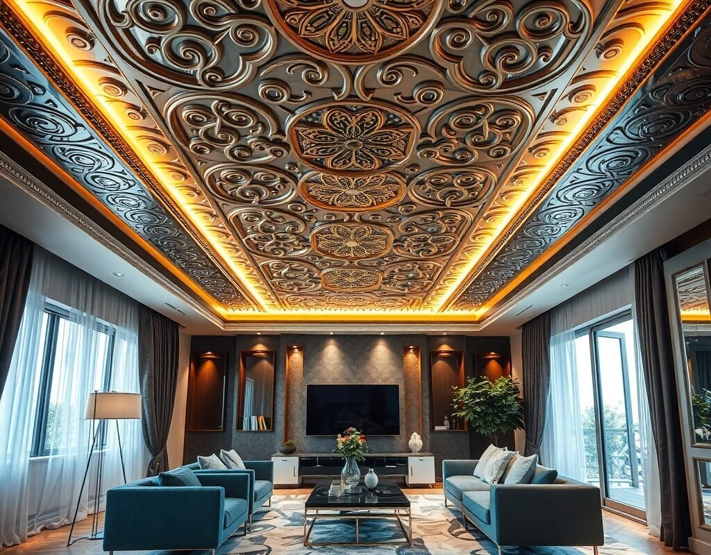metallic or painted ceiling