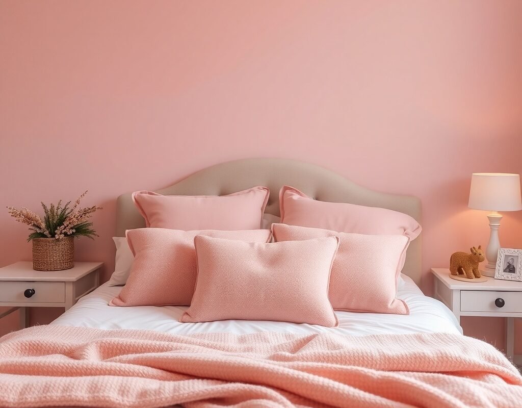 pink throw pillows and blankets