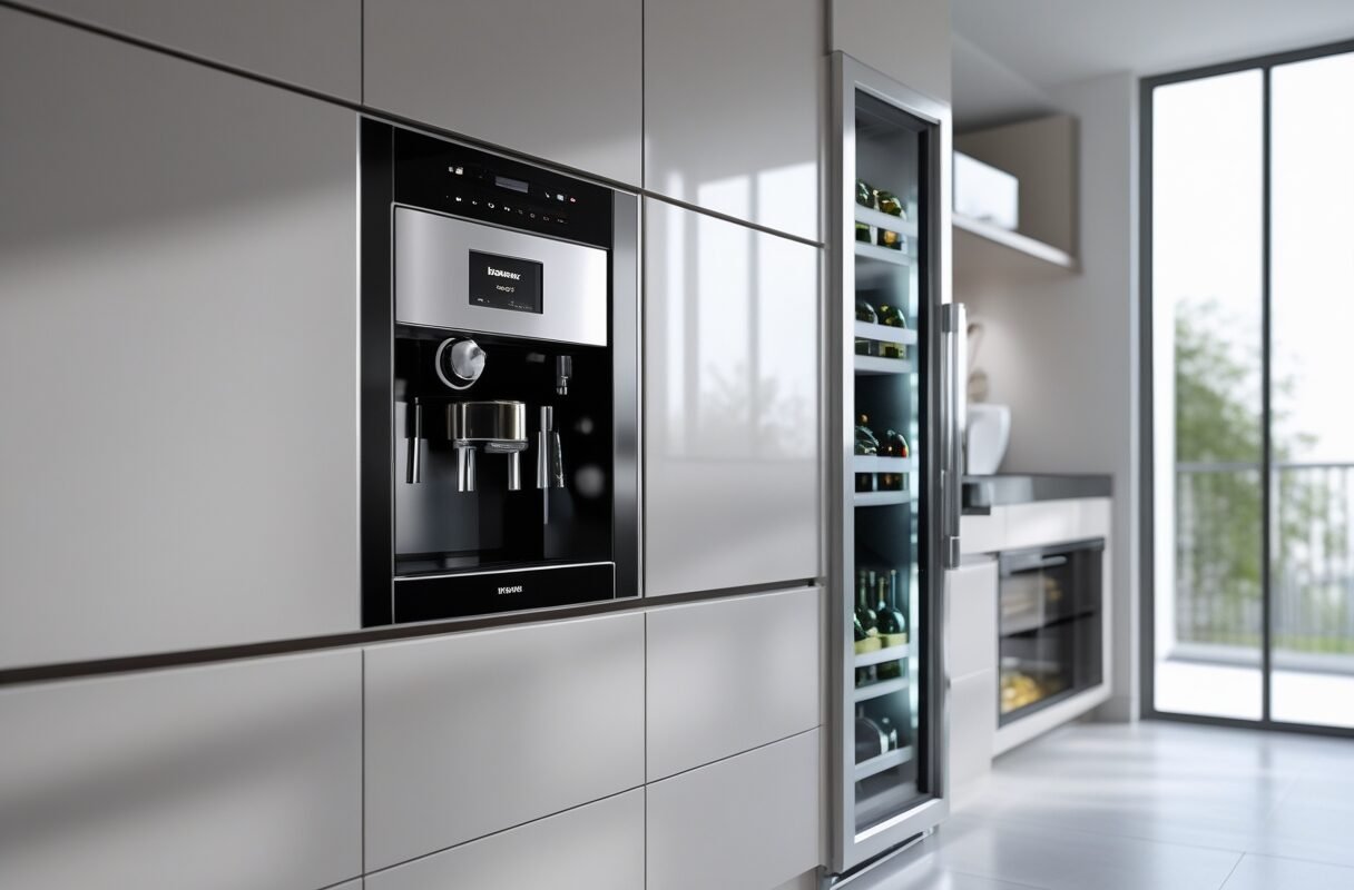 Integrated Appliance Wall Built In Coffee Machine and Wine Fridge