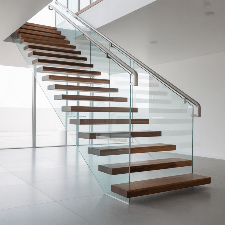 Floating Staircase with Glass Railing