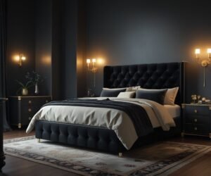 Moody Cocoon with Deep Charcoal Walls and Black Furniture