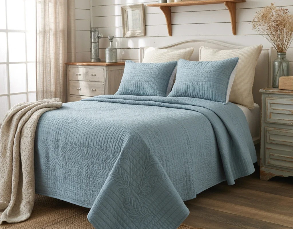 Add a Dusty Blue Quilt for Vintage Farmhouse Charm