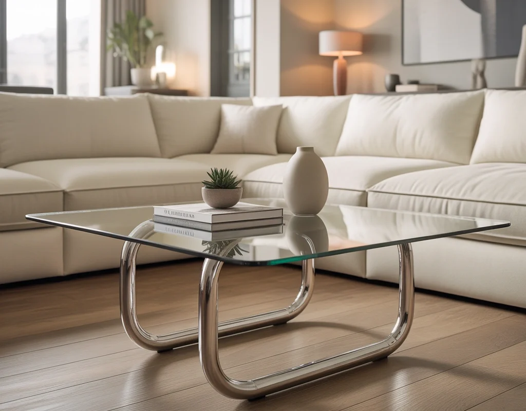 Add a Statement Coffee Table in Front of the Cream Couch