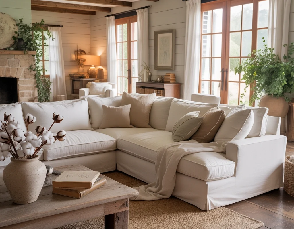 Build a Cozy Farmhouse Look with a Cream Sofa