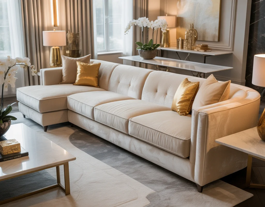 Create a Luxury Cream Couch Living Room with Layered Details