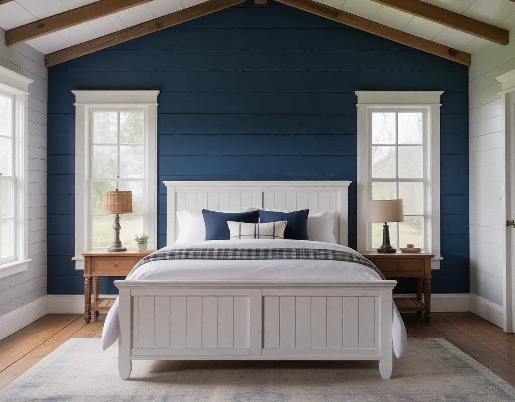 Create a Navy Blue Accent Wall Behind the Bed