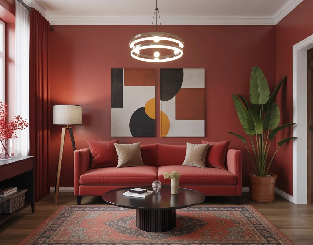 Create an Artistic Living Room Around a Red Sofa