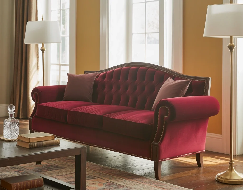Design a Vintage Inspired Red Couch Living Room