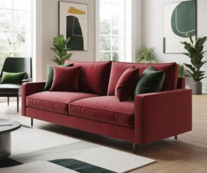 Go Bold With a Red Couch and Dark Green Accents