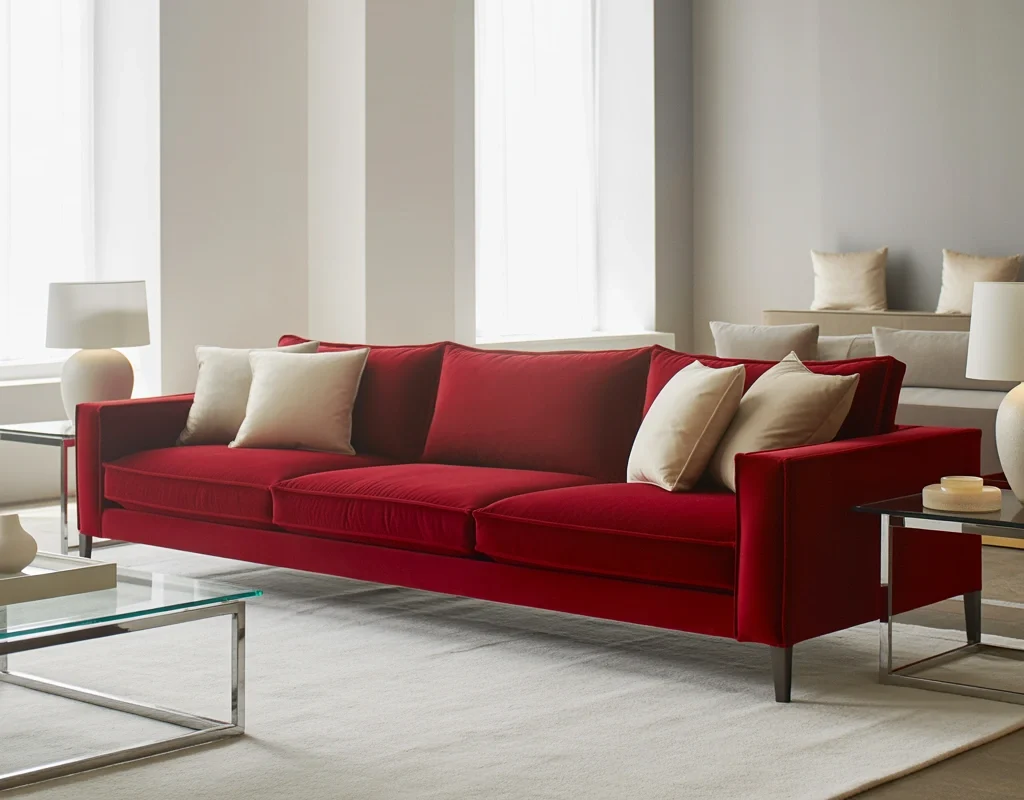 Pair a Red Couch With Neutral Walls for a Balanced Look