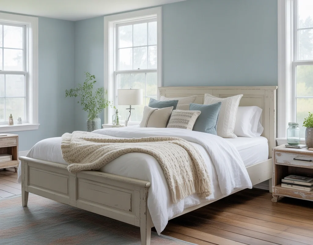 Start with Soft Blue Walls for a Calm Farmhouse Base