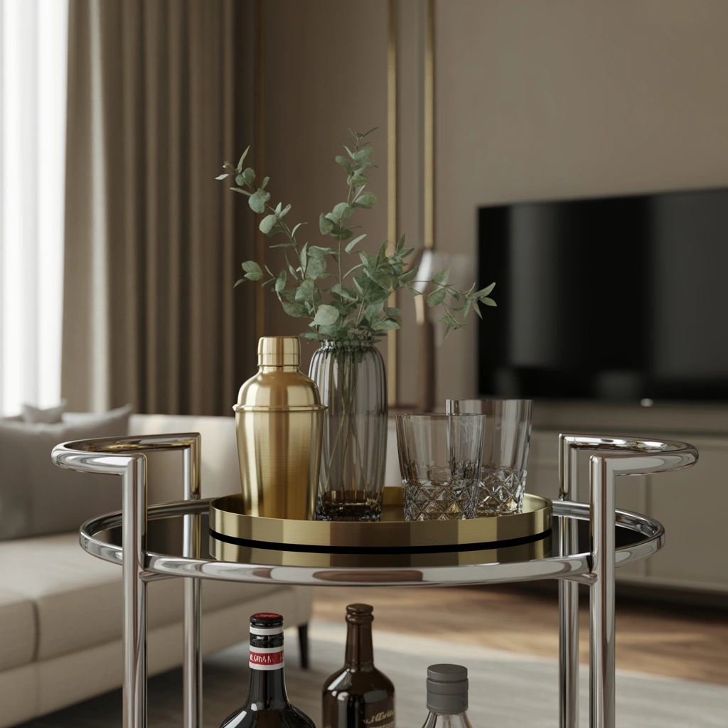 Add Brass Decor to a Chrome Bar Cart