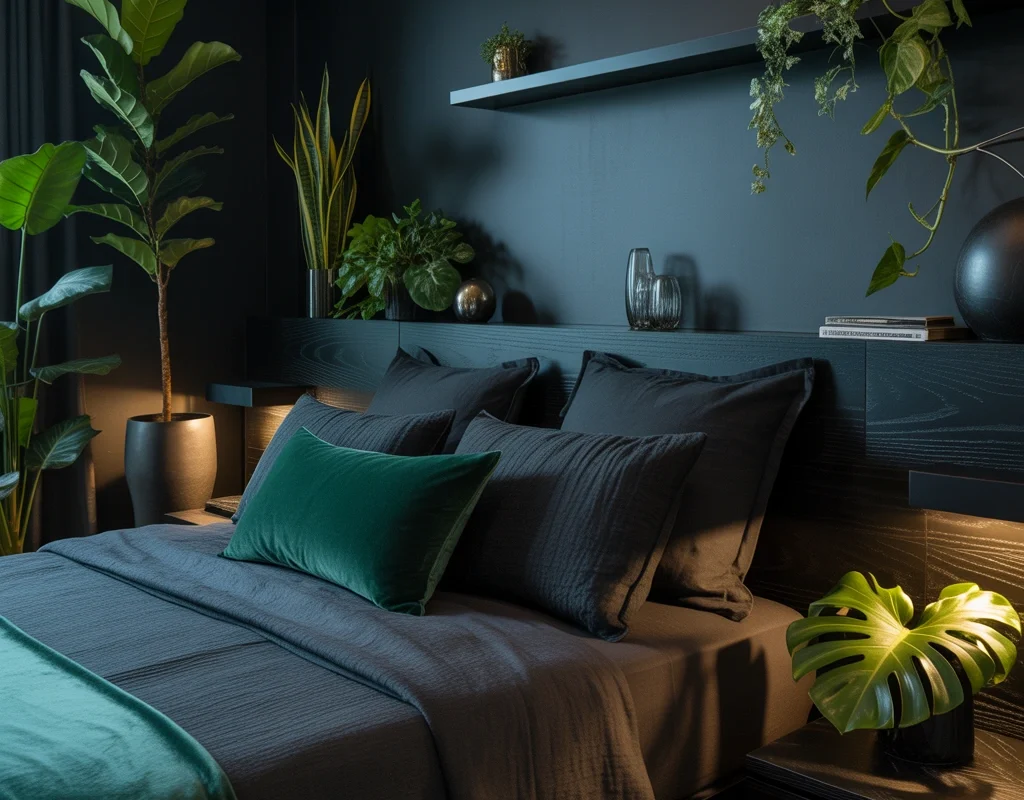Add Green Plants to a Black Bedroom
