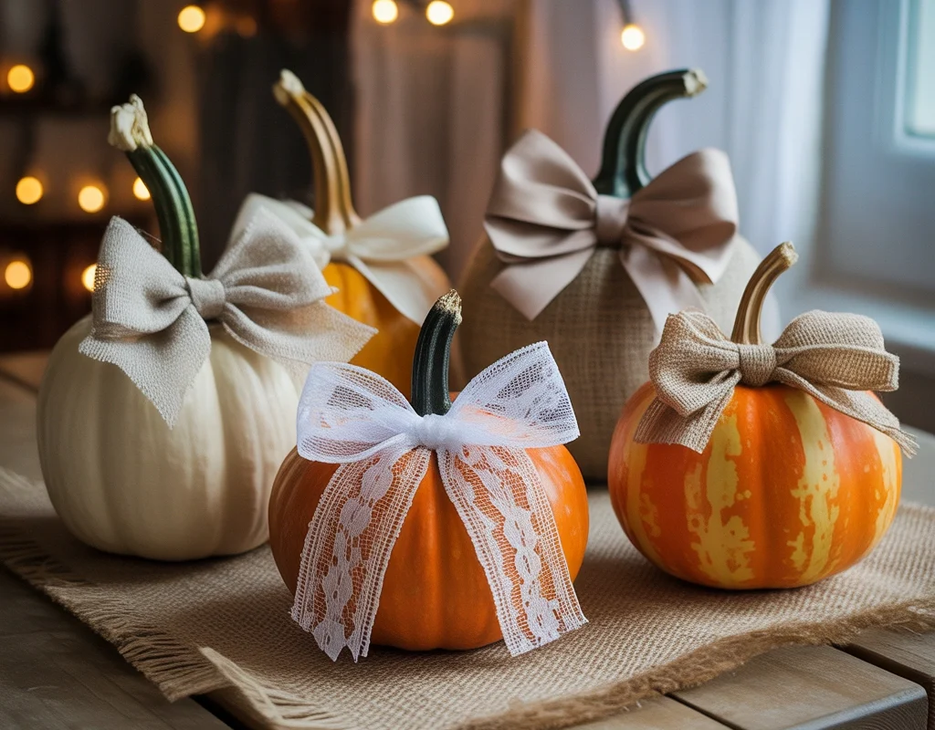 Add Pumpkin Decorations with Lace and Fabric