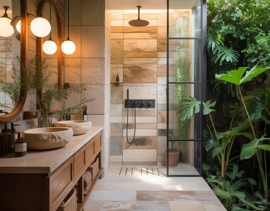 Add Texture With Natural Stone Bathroom Tiles