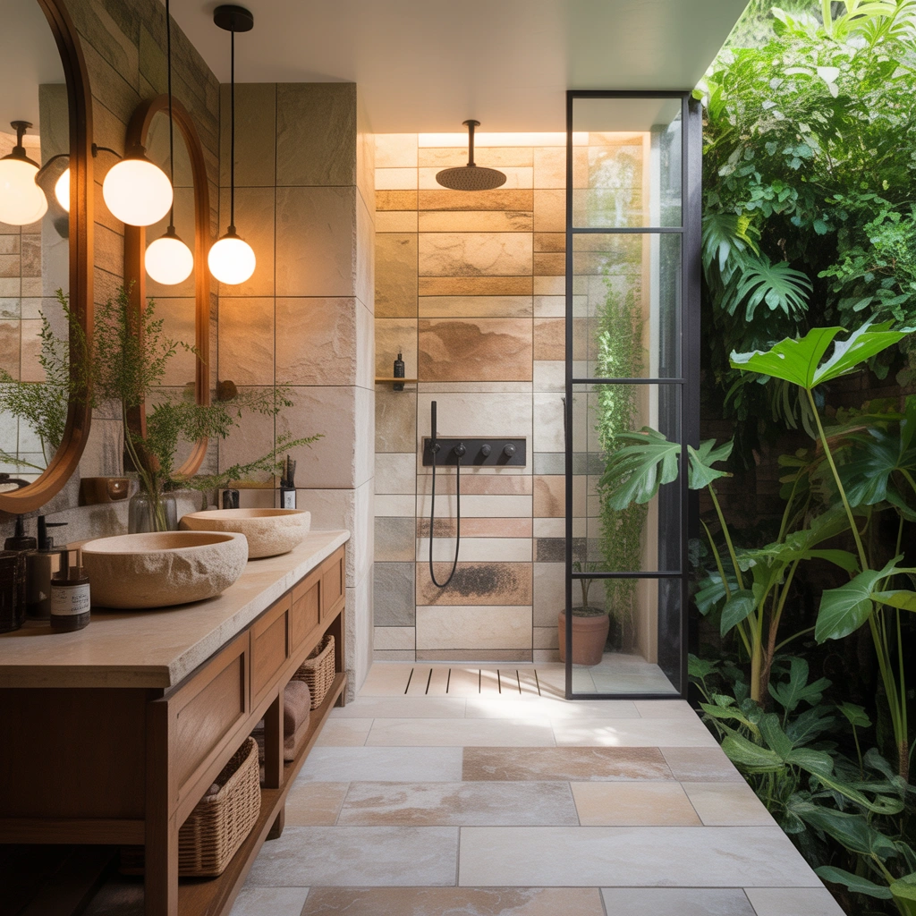 Add Texture With Natural Stone Bathroom Tiles