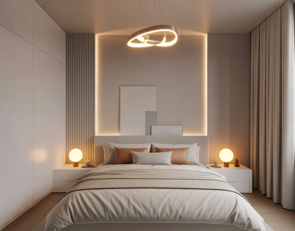 Add Warm Lighting to Make a White Bedroom Feel Cozy
