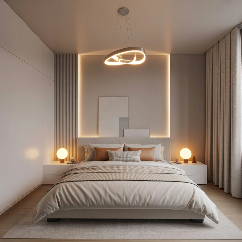 Add Warm Lighting to Make a White Bedroom Feel Cozy