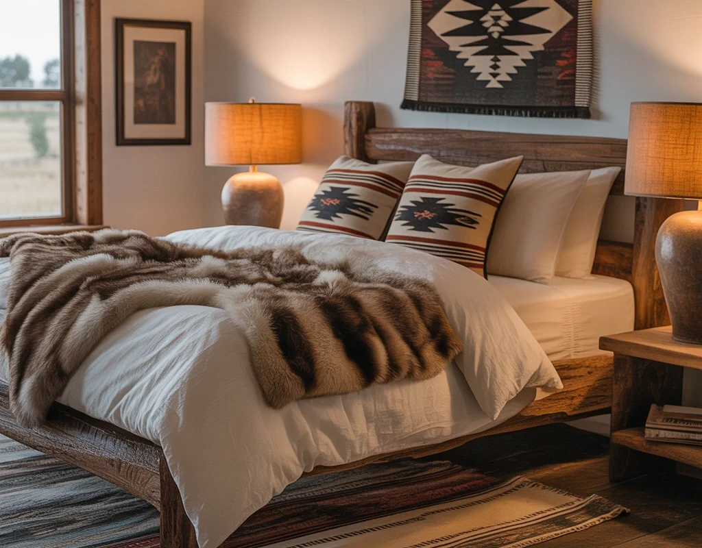 Add Western Style Bedding With Layered Textures and Patterns