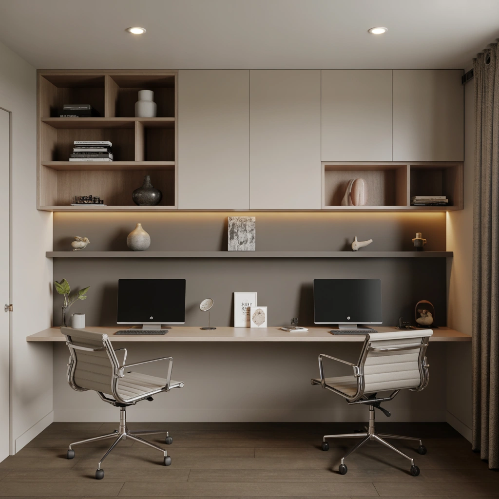 Add a Built In Wall Desk for a Space Saving Two Person Office