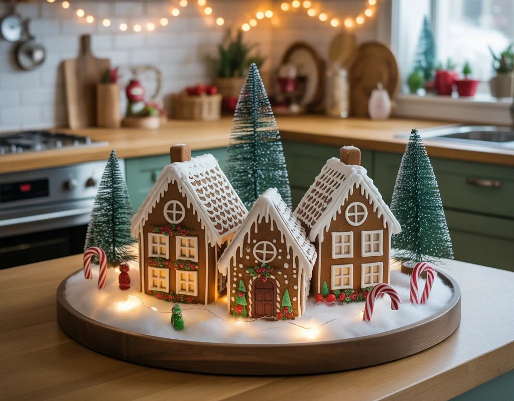 Add a Gingerbread House Display as a Kitchen Centerpiece