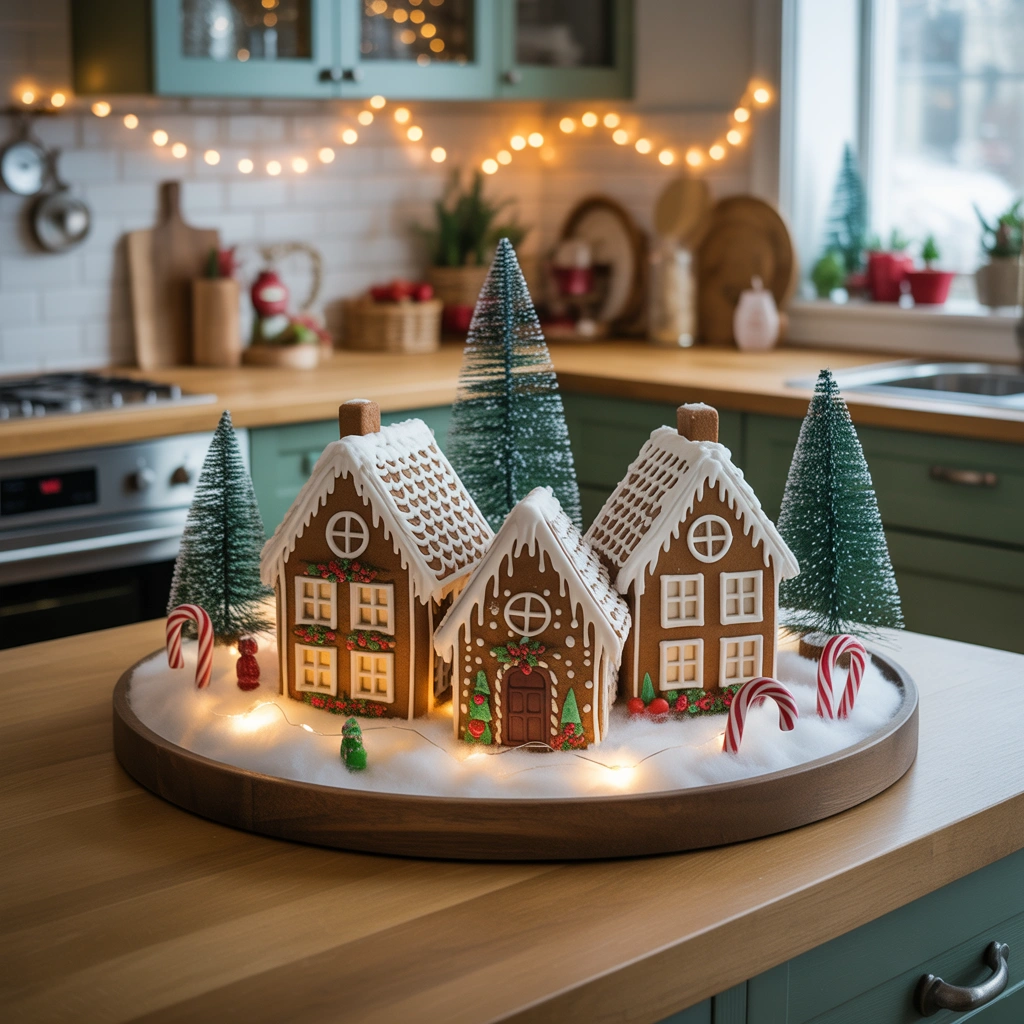Add a Gingerbread House Display as a Kitchen Centerpiece