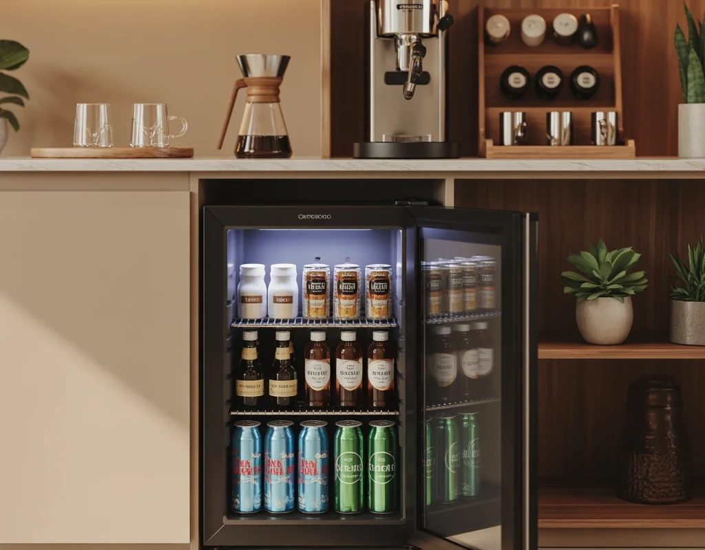 Add a Mini Fridge for Creamers and Cold Drinks
