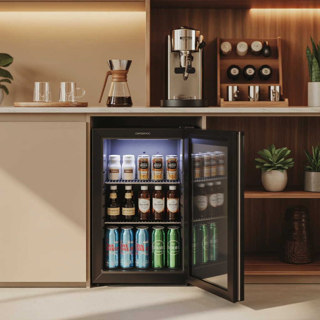 Add a Mini Fridge for Creamers and Cold Drinks