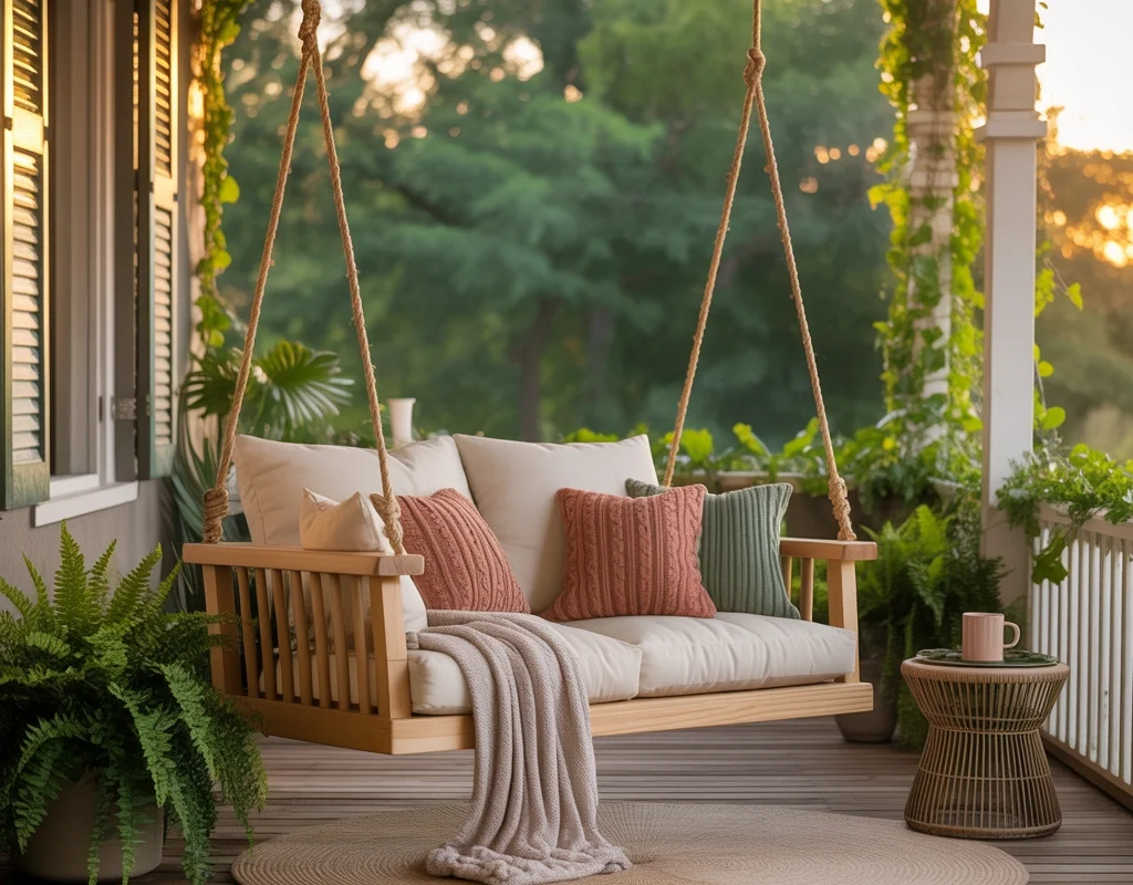 Add a Porch Swing for a Cozy Look