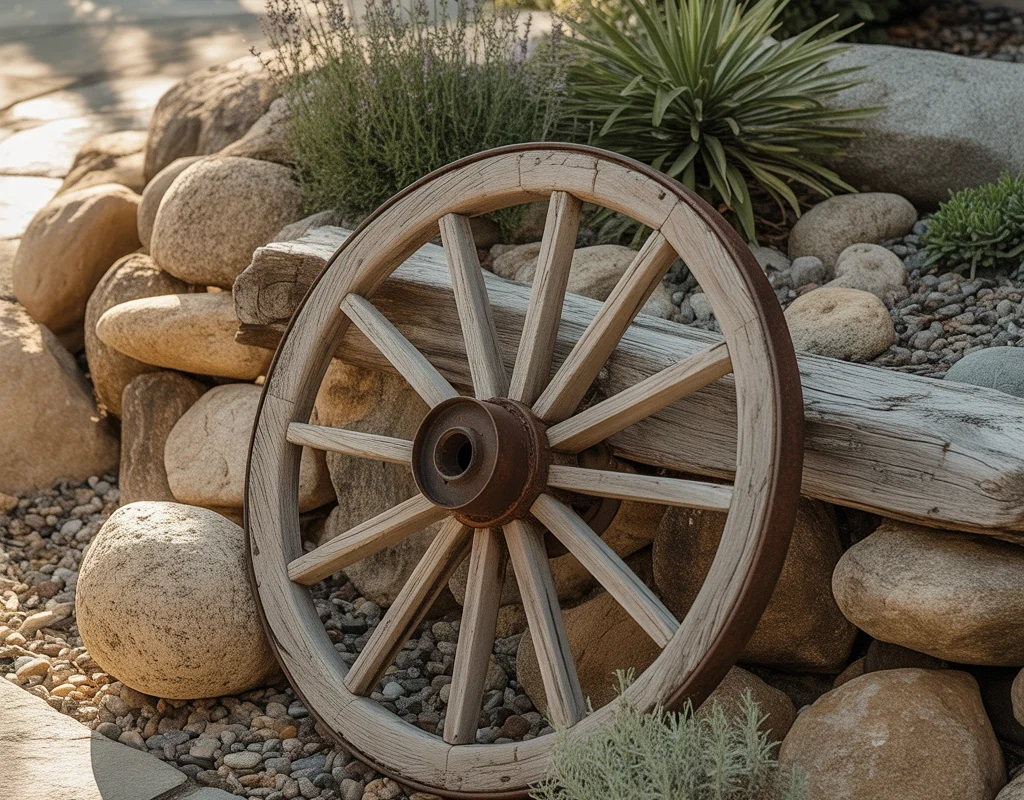 Add a Wagon Wheel to a Rock Garden