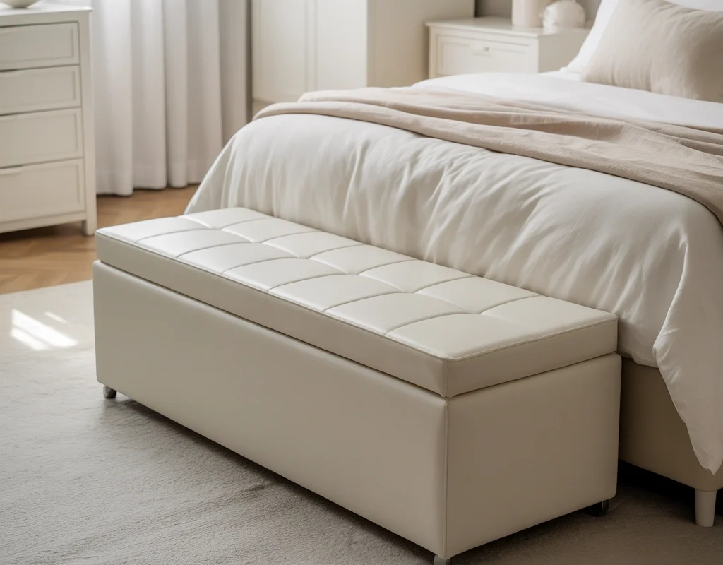 Add a White Storage Bench at the Foot of the Bed