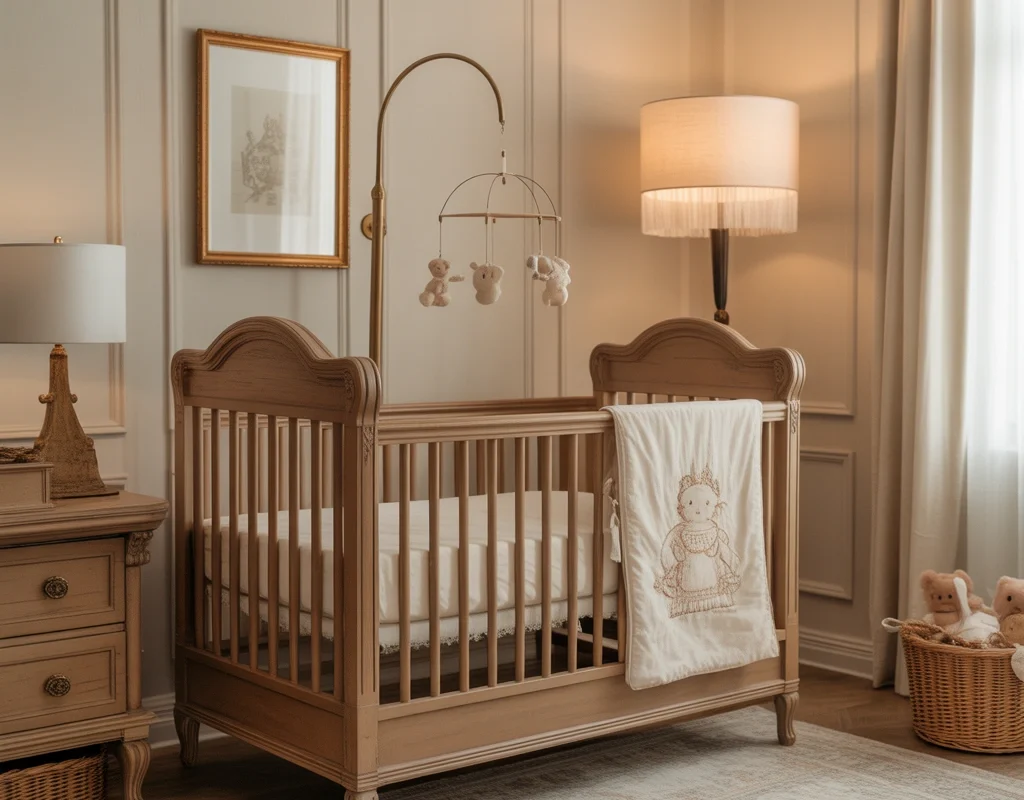 Add an Antique Inspired Crib as the Centerpiece