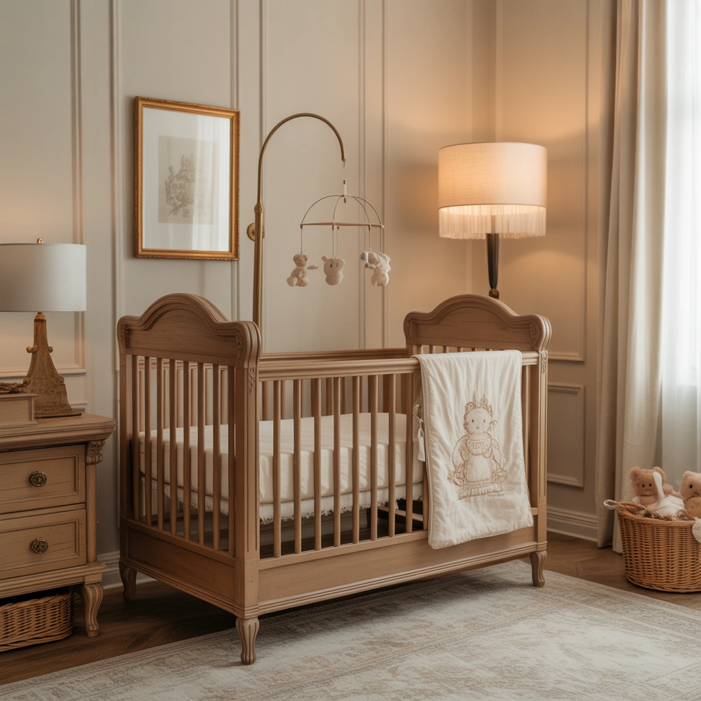Add an Antique Inspired Crib as the Centerpiece