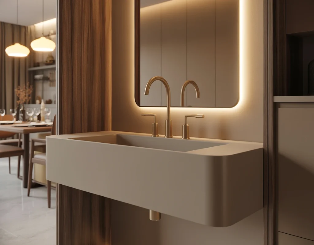 Backlit Mirror Wash Basin Design