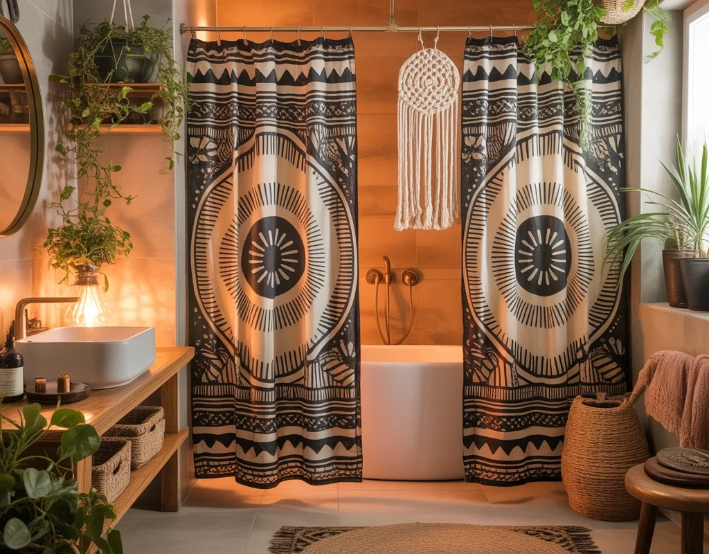 Bohemian Double Shower Curtains With Artistic Patterns