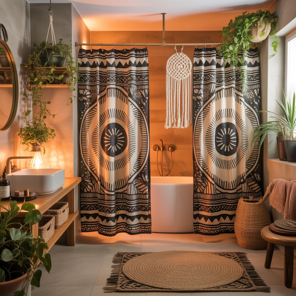 Bohemian Double Shower Curtains With Artistic Patterns