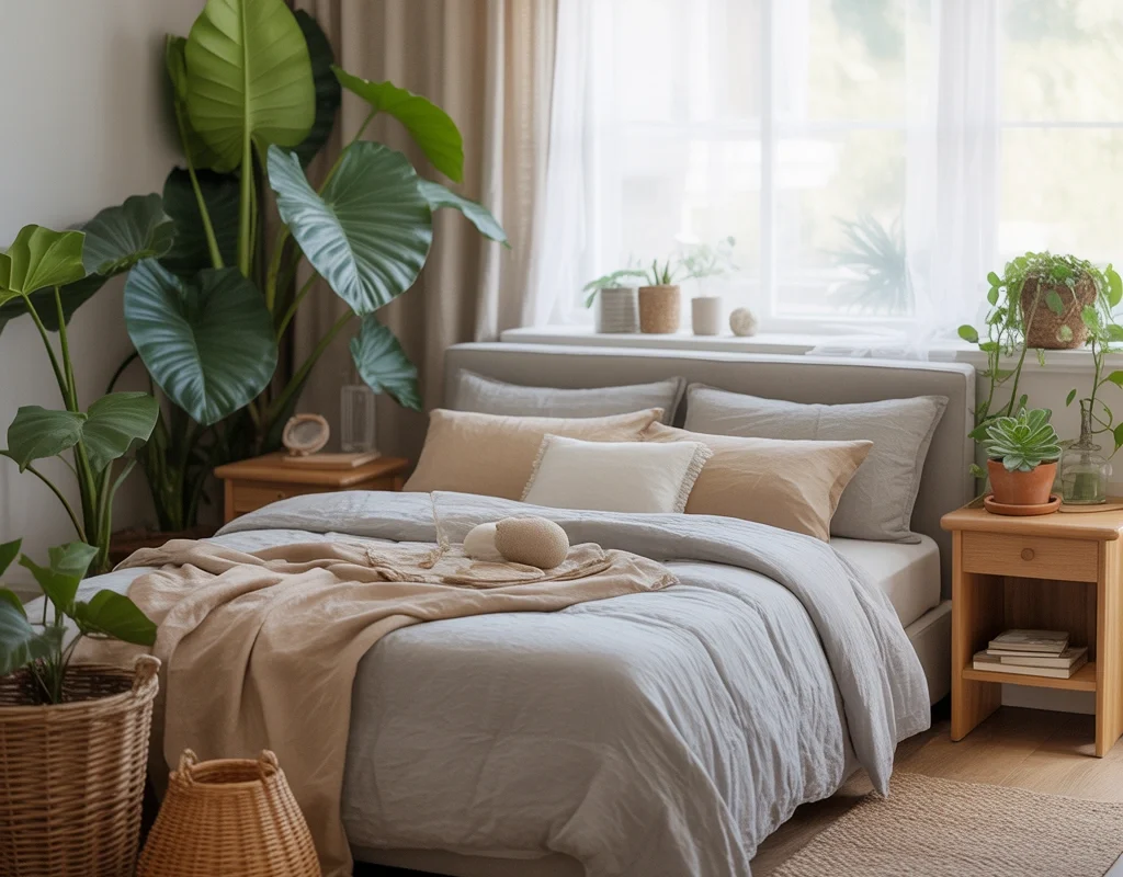 Bring Life Into a Grey Bedroom With Greenery