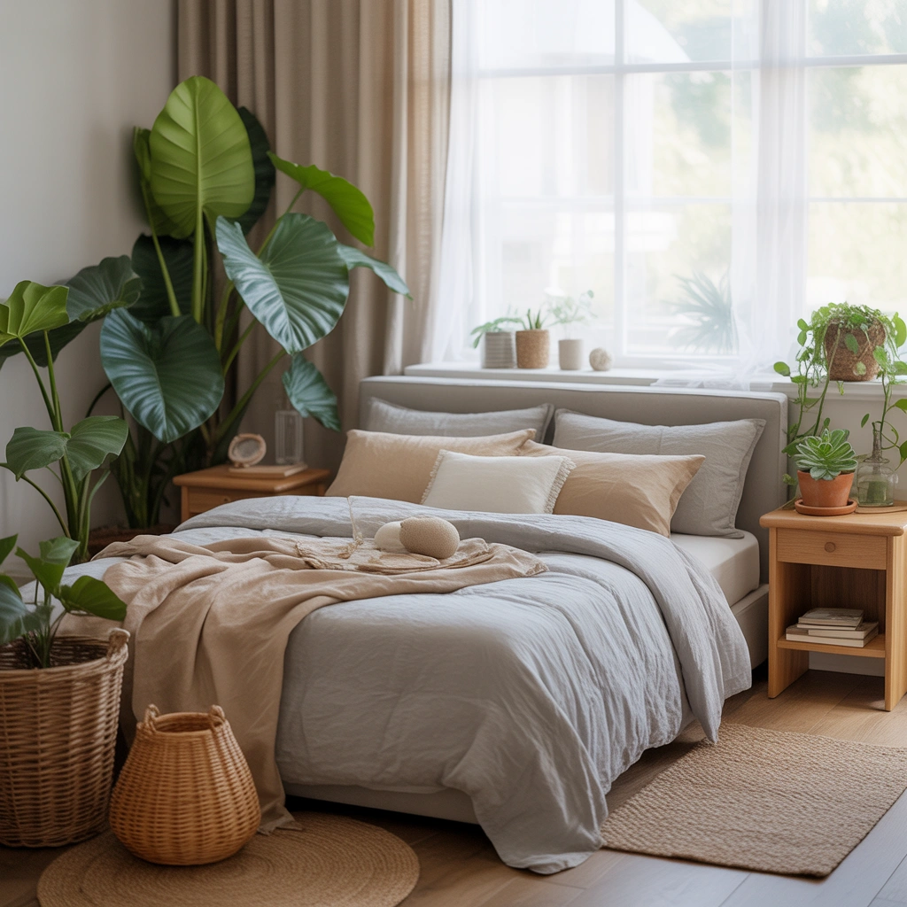 Bring Life Into a Grey Bedroom With Greenery