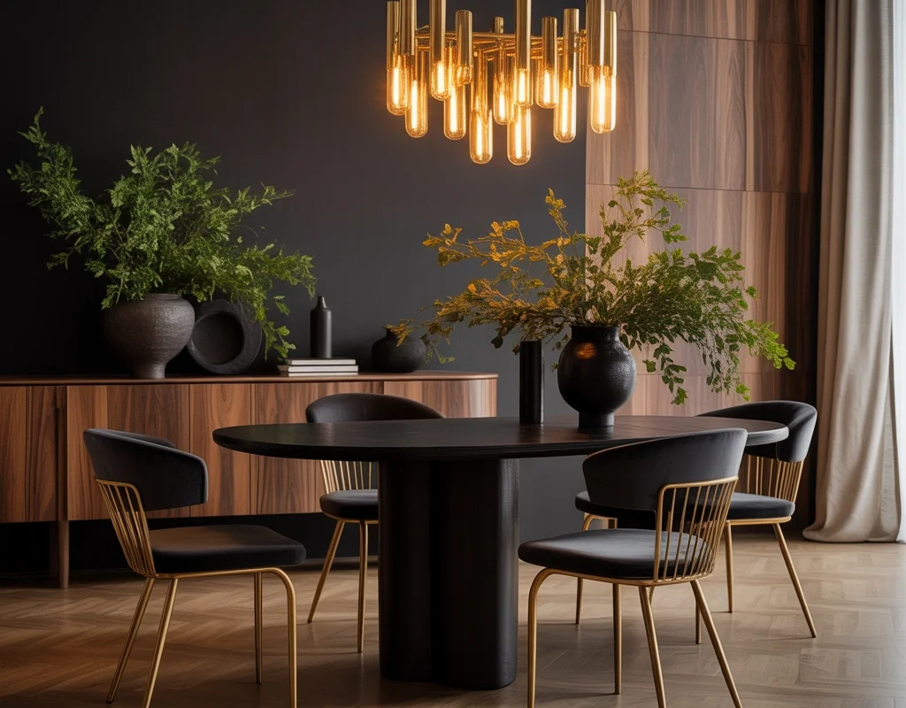 Bring in Warm Wood to Balance Black and Gold