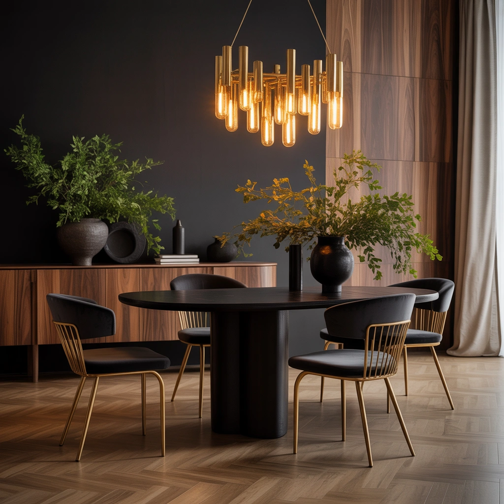 Bring in Warm Wood to Balance Black and Gold