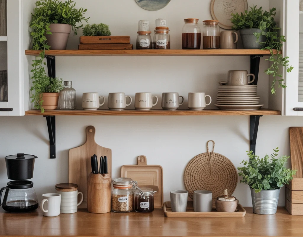 Build a Farmhouse Coffee Bar With Open Shelving and Display Storage