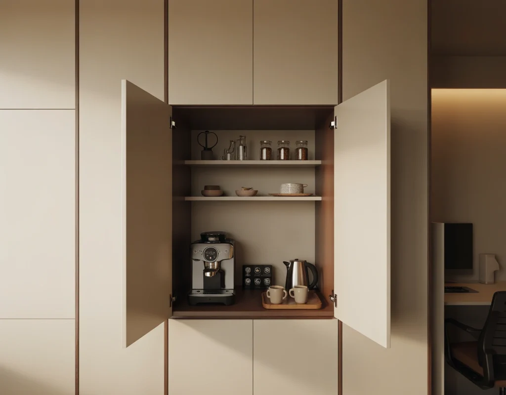 Build a Hidden Coffee Bar Inside Office Cabinets