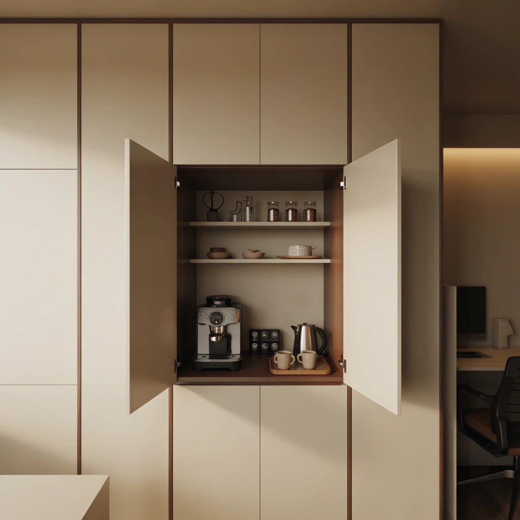 Build a Hidden Coffee Bar Inside Office Cabinets