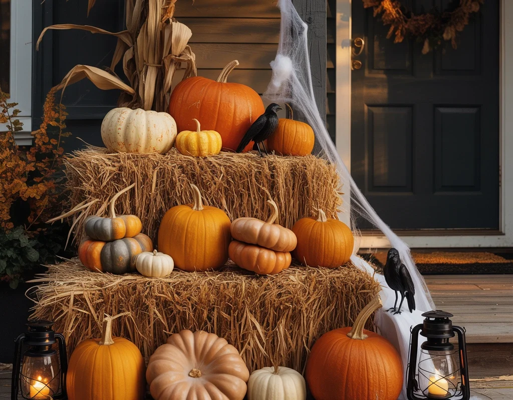 Build a Pumpkin and Hay Bale Porch Display
